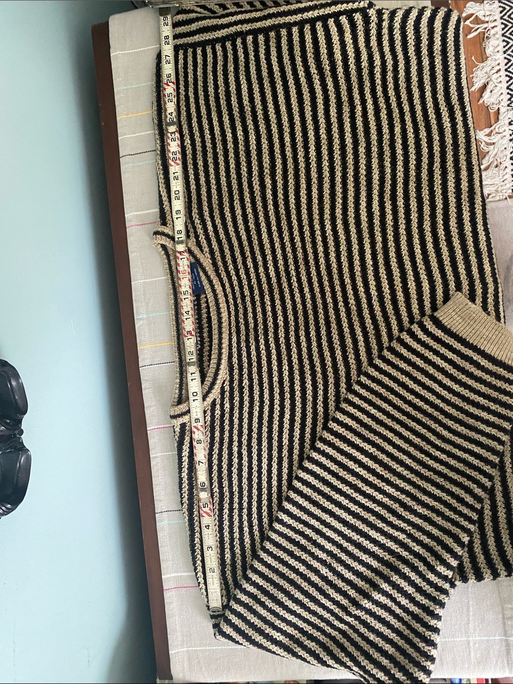 Classic Cotton Striped Crewneck Sweater - Black & Cream XL - Picture 4 of 7